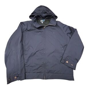 Polo Ralph Lauren Vintage Men's Navy Hooded Fleece Lined Polyester Jacket Large